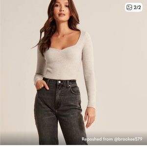 Abercrombie Cream Ribbed knit Long Sleeve Bodysuit